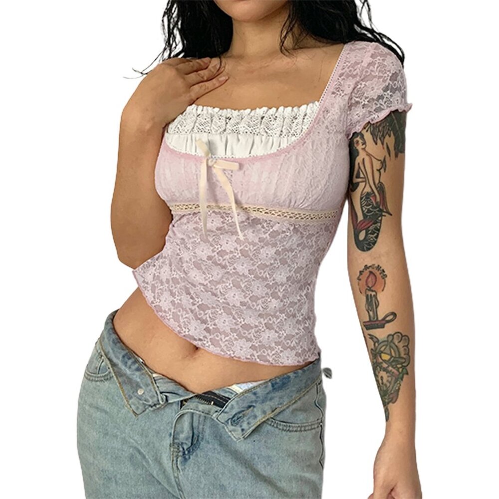 Delicate Pink Lace Tee - Picture 4 of 4